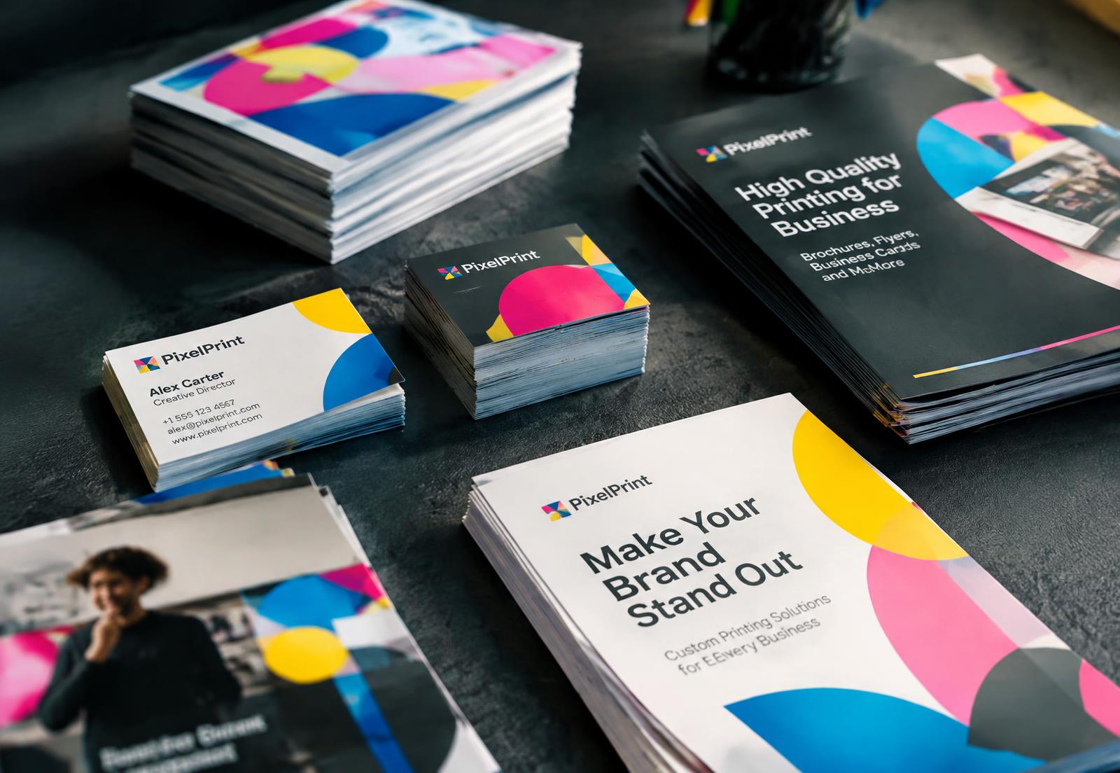 Freshly printed business cards, flyers and brochures